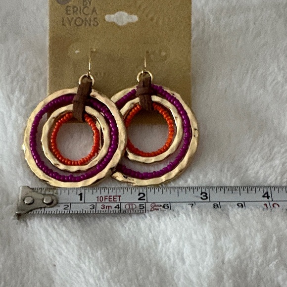 Erica Lyons Gold and Orange Hoop Earrings - Picture 4 of 4